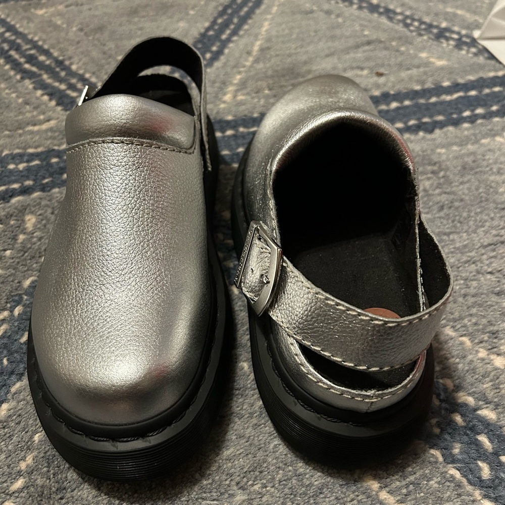 Dr Martens Laketen Silver Leather Slingback Platform Clogs Men’s 8 Women's 9 - Picture 4 of 4